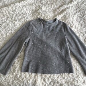 Zara Gray Sweater with Pearl Accents
